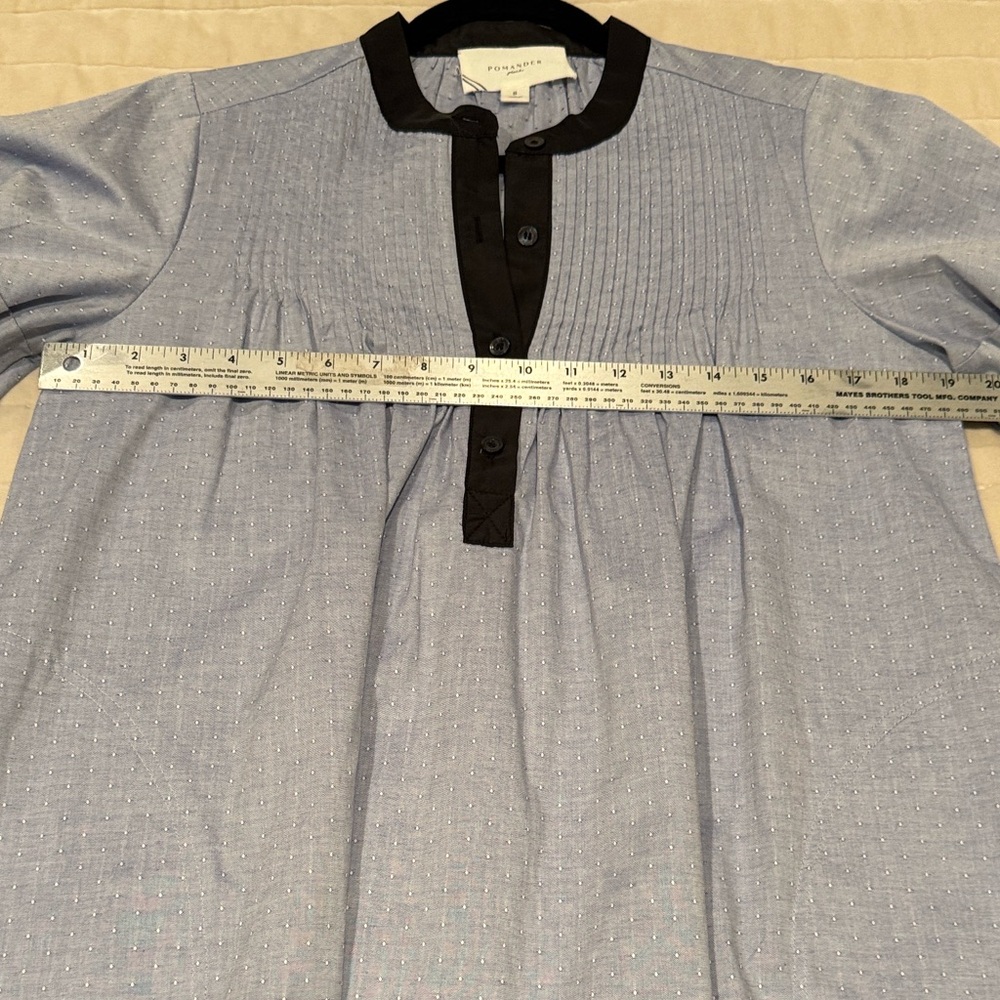 Pomander Place Blue Annalee Dress w Black Trim Babydoll Pleated Yoke Collar Puff - Picture 13 of 15